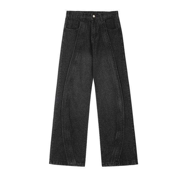 American retro washed patchwork jeans - Image 4