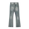 American men's and women's casual high street retro washed knife cut micro flared jeans small - Image 3