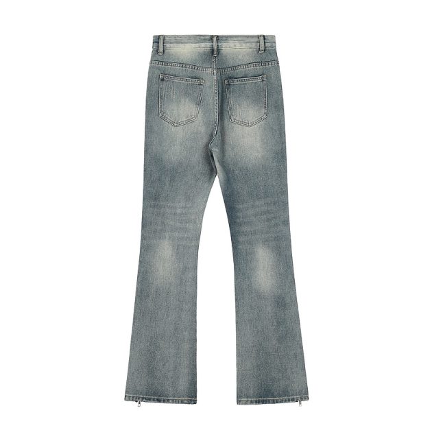 American men's and women's casual high street retro washed knife cut micro flared jeans small - Image 3