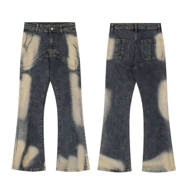 Men's and women's American high street irregular splicing design washed retro jeans