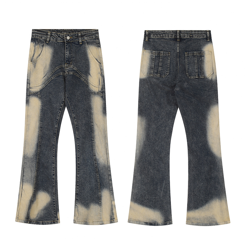 Men’s and women’s American high street irregular splicing design washed retro jeans