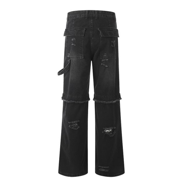 Vintage fringed design with wide legs, floor mopping, washed and distressed denim jeans - Image 5