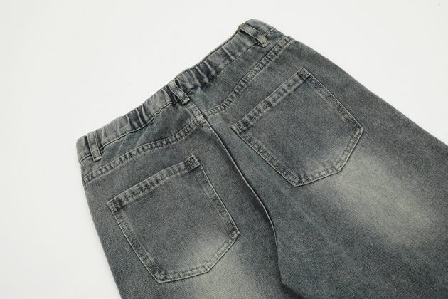 American heavyweight retro washed wide leg loose multi pocket workwear jeans - Image 12