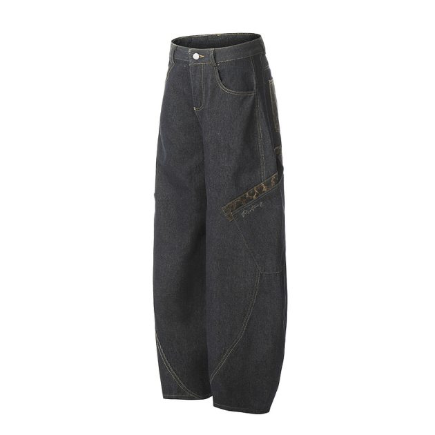 Big pocket curved knife jeans for men and women loose retro baggy wide leg embroidered floor pants - Image 5