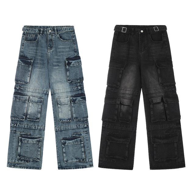 Men's and women's American casual pants with heavy washing design and denim jeans