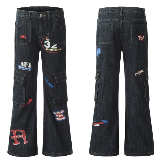 American style vintage stamps look slim, retro, niche, micro flared, men's and women's jeans, men's