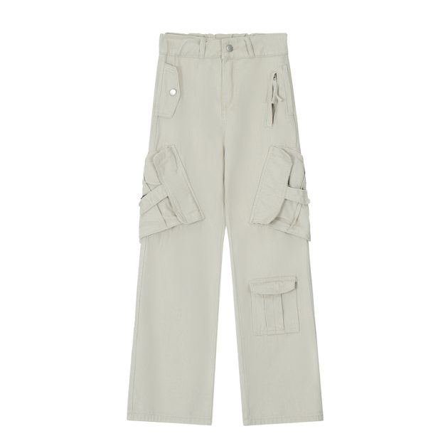 American retro women's work pants with multiple pockets, wide legs, floor length pants, straight leg pants - Image 3
