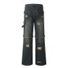 Vintage fringed design with wide legs, floor mopping, washed and distressed denim jeans - Image 3