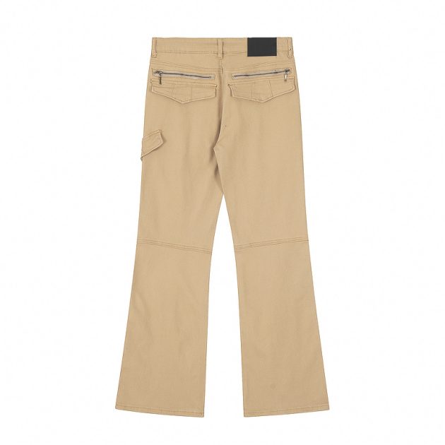 American workwear khaki color niche distressed washed elastic slightly flared straight leg workwear pants - Image 5
