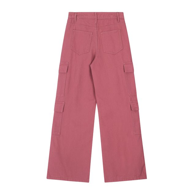 American Women's straight tube loose wide leg casual retro dopamine large pocket washed workwear jeans - Image 3