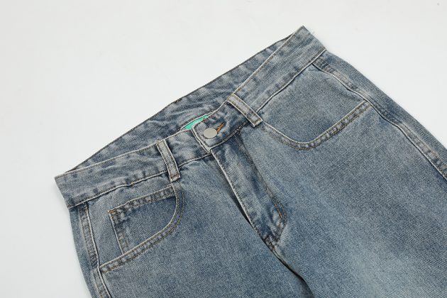 American street style men's and women's spliced micro flared three-dimensional cut washed ripped jeans - Image 6