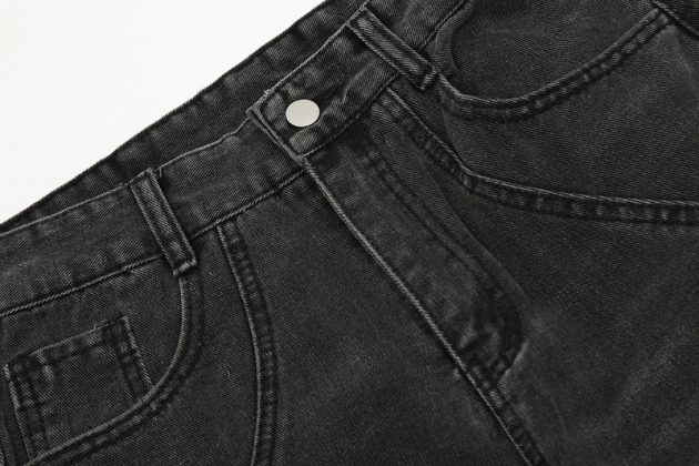 Men's vintage black gray deconstructive straight tube slightly flared style cool jeans - Image 7