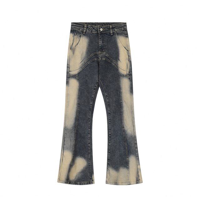 Men's and women's American high street irregular splicing design washed retro jeans - Image 3