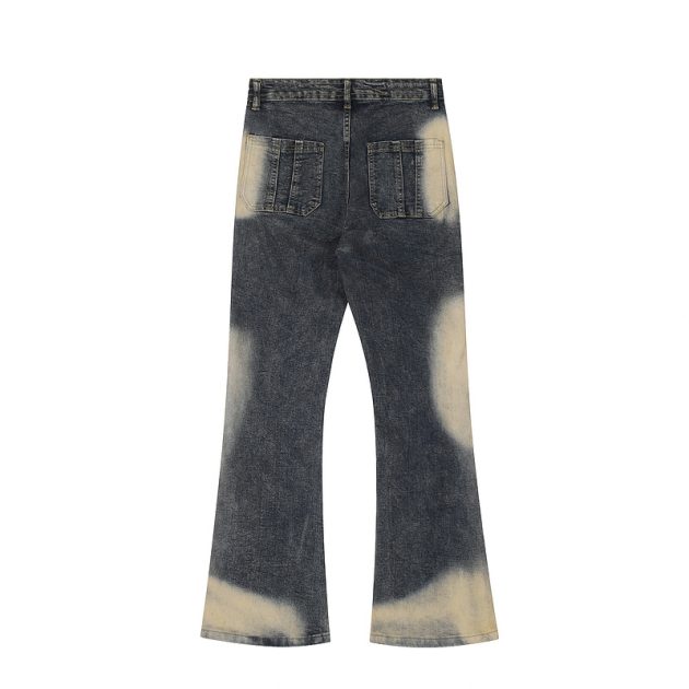 Men's and women's American high street irregular splicing design washed retro jeans - Image 4