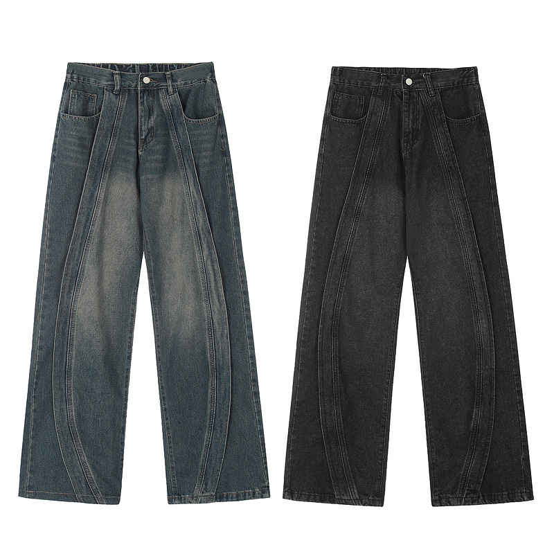 American retro washed patchwork jeans