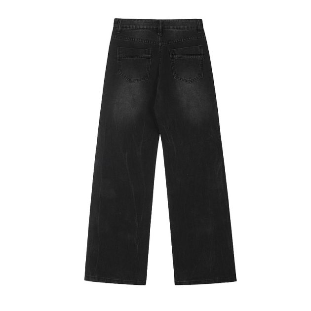Ladies' American retro washed distressed loose wide leg mop straight leg jeans - Image 4