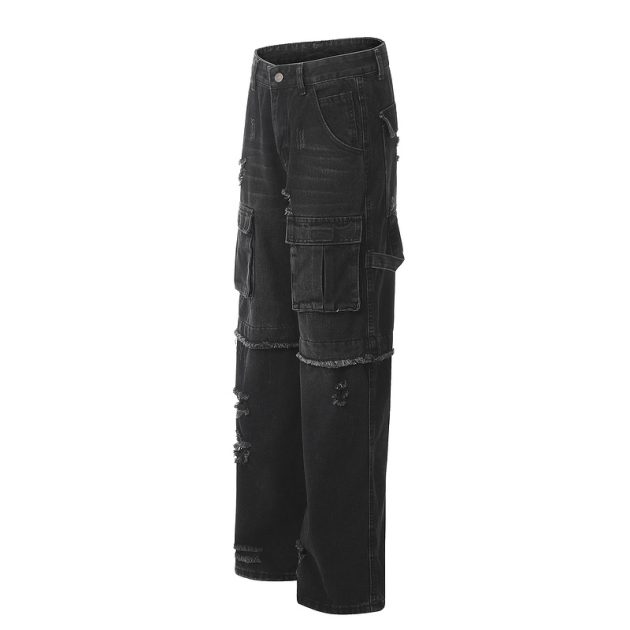 Vintage fringed design with wide legs, floor mopping, washed and distressed denim jeans - Image 7