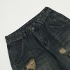 Vintage fringed design with wide legs, floor mopping, washed and distressed denim jeans - Image 9