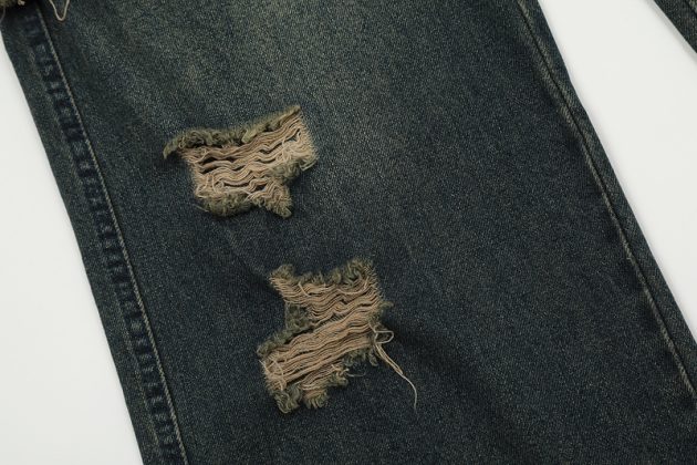 Vintage fringed design with wide legs, floor mopping, washed and distressed denim jeans - Image 13