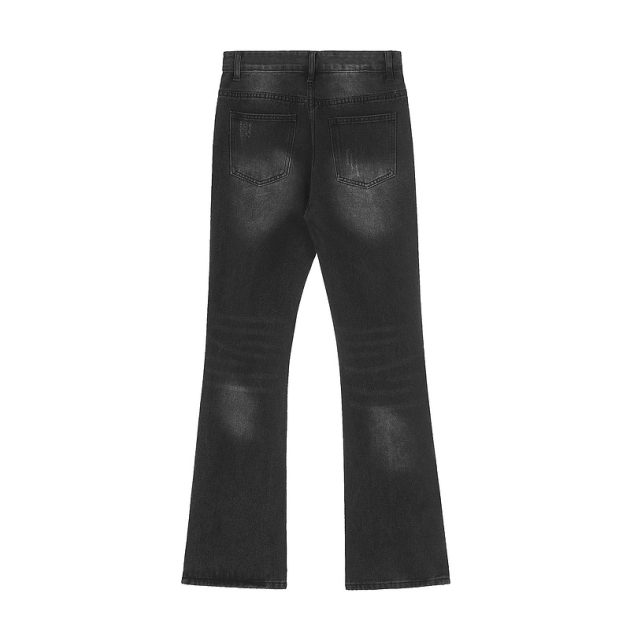 American men's and women's casual high street retro washed knife cut micro flared jeans small - Image 5