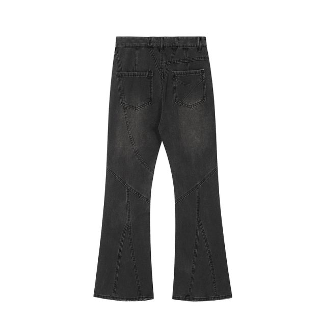 Men's vintage black gray deconstructive straight tube slightly flared style cool jeans - Image 5