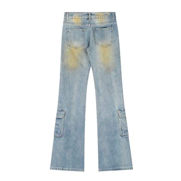 American high street hip-hop retro gradient multi pocket design jeans for men - Image 5