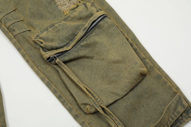 Men's heavy-duty loose fitting, worn-out, perforated, waste soil work pants - Image 9