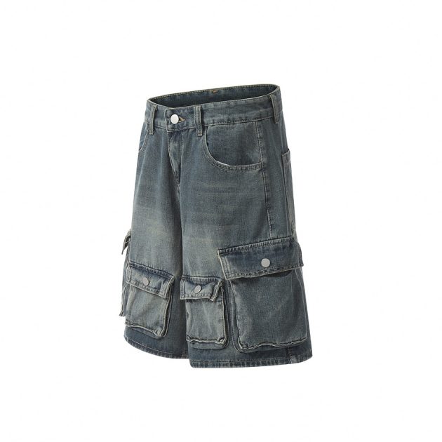 Men's retro summer loose multi pocket short wide leg straight leg pants - Image 9
