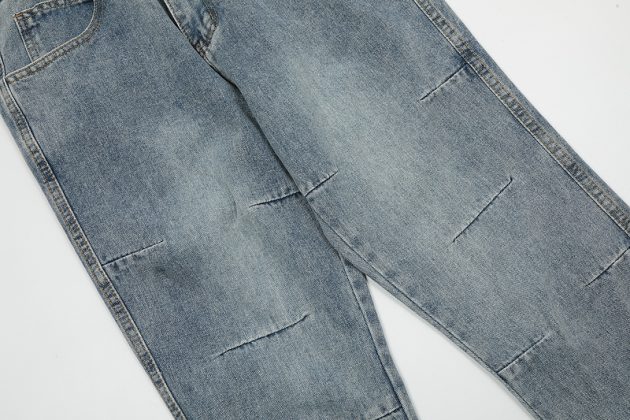 American street style men's and women's spliced micro flared three-dimensional cut washed ripped jeans - Image 8