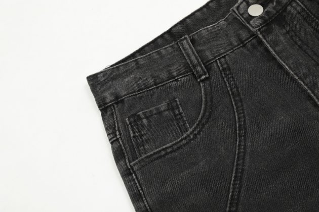 Men's vintage black gray deconstructive straight tube slightly flared style cool jeans - Image 8