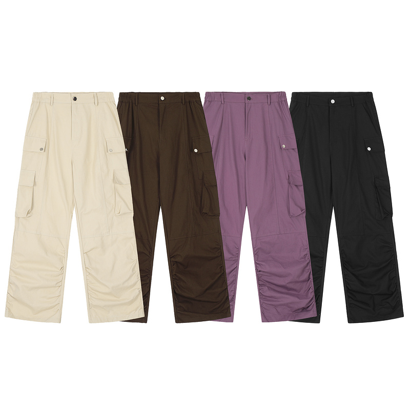 American retro work pants for men and women, high street, multi pocket Vibe style, loose, wide leg, straight leg, casual hanging pants