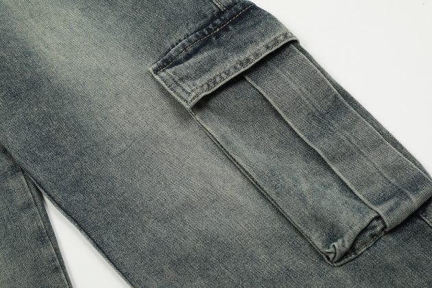 American heavyweight retro washed wide leg loose multi pocket workwear jeans - Image 15