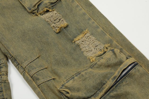 Men's heavy-duty loose fitting, worn-out, perforated, waste soil work pants - Image 11