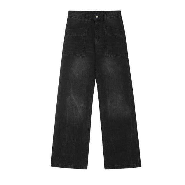Ladies' American retro washed distressed loose wide leg mop straight leg jeans - Image 5